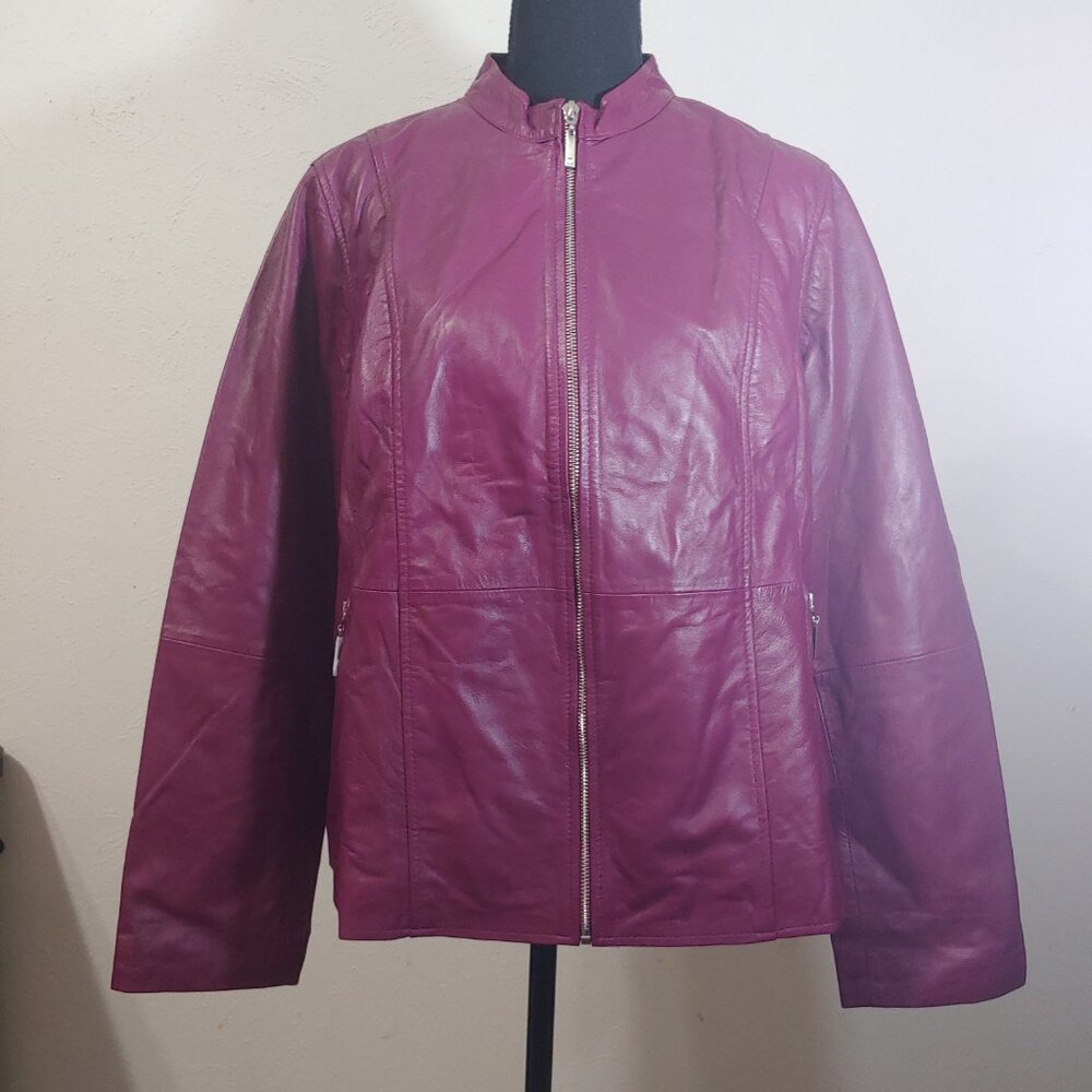 Jessica London Women's Plus Genuine Leather  Moto Jacket 16W